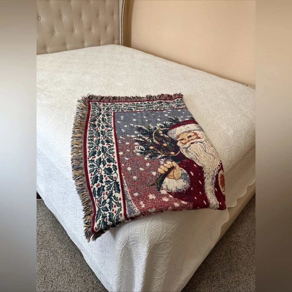 Vintage Coming Home Santa Clause Saint Nick Merry Christmas Tapestry Throw 44x62